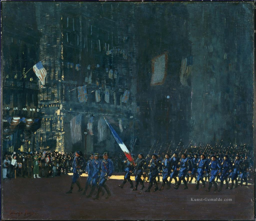blaue Teufel auf der fünften Allee 1918 George luks Stadtbild Straßenszenen Ölgemälde